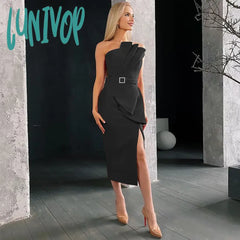Lunivop New Summer Bodycon Midi Black Red Elegant Bandage Dress Evening Party Night Vestido De