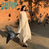 Lunivop New Summer Fairy Halter Designer Dress Women Beige Long Lolita Birthday Party Dresses