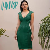 Lunivop New Summer Sexy Green V Neck Bandage Dress Bodycon Robe Soiree Femme Evening Club Party