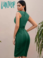 Lunivop New Summer Sexy Green V Neck Bandage Dress Bodycon Robe Soiree Femme Evening Club Party