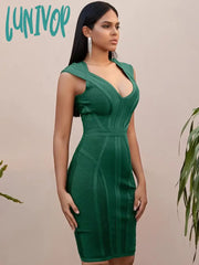 Lunivop New Summer Sexy Green V Neck Bandage Dress Bodycon Robe Soiree Femme Evening Club Party