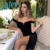 Lunivop New Summer Style Ladies Slash Neck Off The Shoulder Sexy Mid-Calf Dress Bandage Fashion