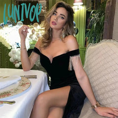 Lunivop New Summer Style Ladies Slash Neck Off The Shoulder Sexy Mid-Calf Dress Bandage Fashion
