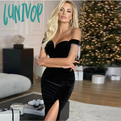 Lunivop New Summer Style Ladies Slash Neck Off The Shoulder Sexy Mid-Calf Dress Bandage Fashion
