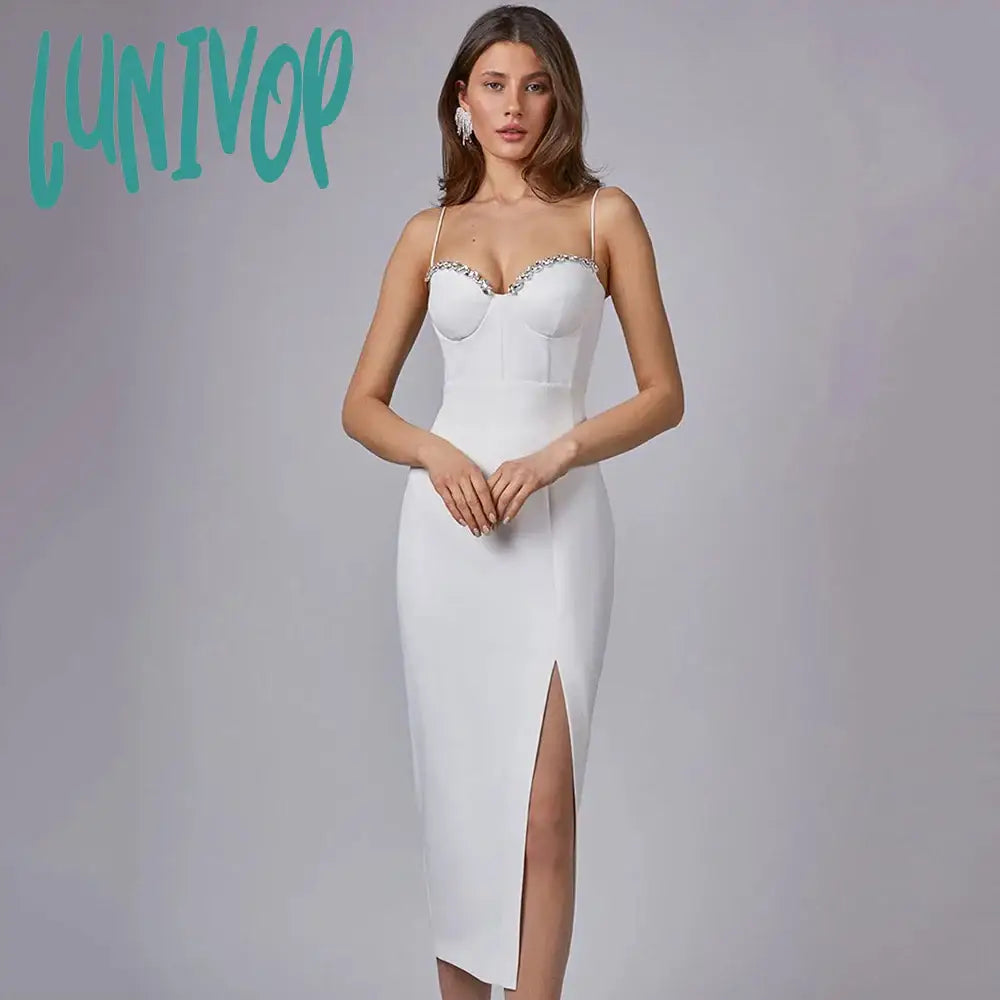 Lunivop New Summer Women White Red Spaghetti Strap Bandage Dress Sexy Diamond Vestido Mujer Ropa