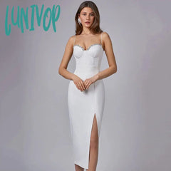 Lunivop New Summer Women White Red Spaghetti Strap Bandage Dress Sexy Diamond Vestido Mujer Ropa