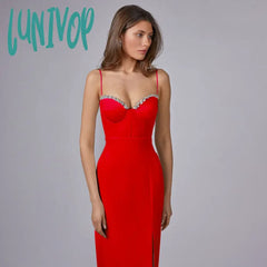 Lunivop New Summer Women White Red Spaghetti Strap Bandage Dress Sexy Diamond Vestido Mujer Ropa