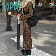 Lunivop New Vintage Floral Print Long Dress Women Y2K Bodycon Maxi Dresses Casual Chic Elegant