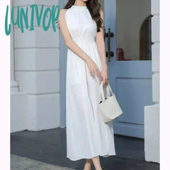 Lunivop New White Elegant Celebrity Women Long Prom Semi Formal Evening Dress Summer Retro Black