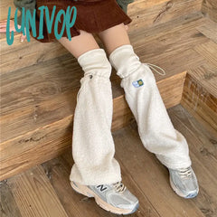 Lunivop New Winter Warm Lamb Wool Drawstring Leg Warmers Designer Japanese Y2K Women Gothic