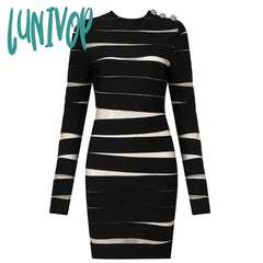 Lunivop New Women Elegant Luxury Long Sleeve Crack Perspective Bandage Dress Formal Occasion