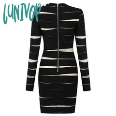 Lunivop New Women Elegant Luxury Long Sleeve Crack Perspective Bandage Dress Formal Occasion