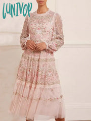 Lunivop New Women Elegant Party Dress High Quality Luxury Embroidery Evening Midi Formal Occasion