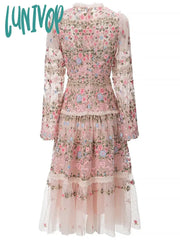 Lunivop New Women Elegant Party Dress High Quality Luxury Embroidery Evening Midi Formal Occasion