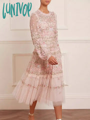 Lunivop New Women Elegant Party Dress High Quality Luxury Embroidery Evening Midi Formal Occasion