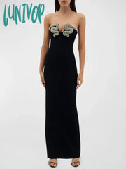 Lunivop New Women Elegant Sexy Strapless Luxury Diamond Crystal Snake Bodycon Long Bandage Dress