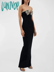 Lunivop New Women Elegant Sexy Strapless Luxury Diamond Crystal Snake Bodycon Long Bandage Dress