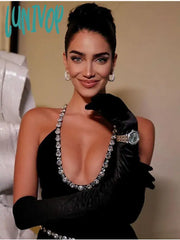 Lunivop New Women Luxury Sexy Backless Sequined Sparkly Split Black Midi Bodycon Bandage Dress