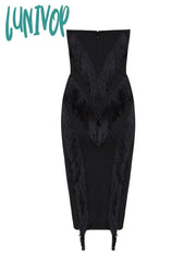 Lunivop New Women Sexy Backless Tassels Black Sleeveless Bodycon Mini Dress Birthday Evening