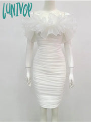 Lunivop New Women Summer Ladies Sexy Strapless Backless White Mesh Mini Bodycon Bandage Dress