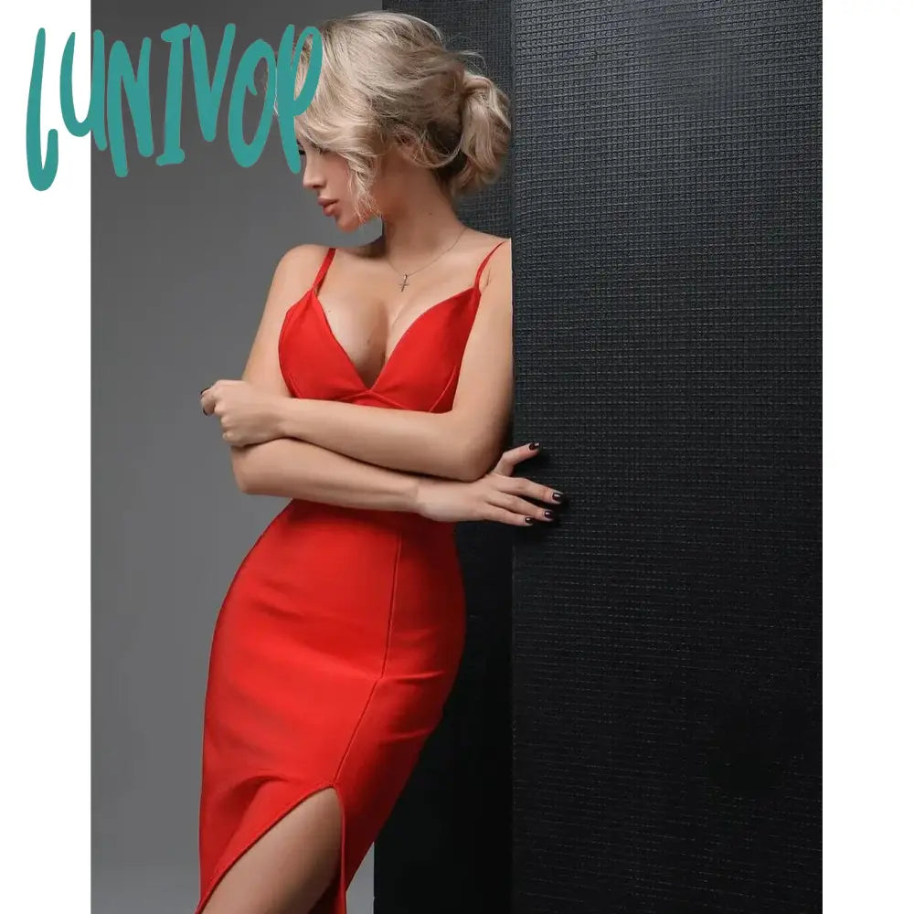 Lunivop New Women Summer Sexy Bodycon Bandage Dress V Neck Spaghetti Strap Vestido Feminino Robe