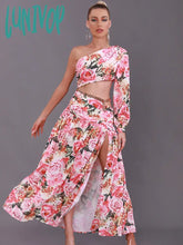 Lunivop New Women Summer Sexy Single Sleeve Chain Floral Split Ankle Length Dress Elegant Evening