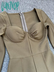 Lunivop New Women Summer Style Sexy Long Sleeve V Neck Army Green Bandage Jumpsuit Celebrity