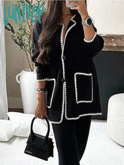 Lunivop New Women’s Suit Fashion Comfortable Casual Loose Long Sleeve Pants Design Solid Color