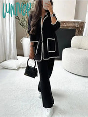 Lunivop New Women’s Suit Fashion Comfortable Casual Loose Long Sleeve Pants Design Solid Color