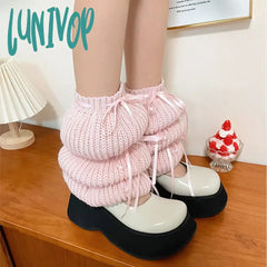 Lunivop New Y2K Bubble Lantern Strap Leg Covers Ballet Knitted Socks Pink Girl Warmers Harajuku