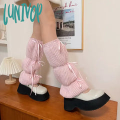 Lunivop New Y2K Bubble Lantern Strap Leg Covers Ballet Knitted Socks Pink Girl Warmers Harajuku