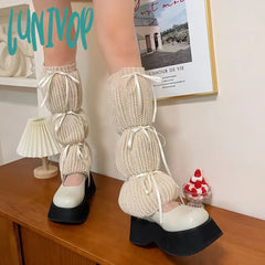 Lunivop New Y2K Bubble Lantern Strap Leg Covers Ballet Knitted Socks Pink Girl Warmers Harajuku
