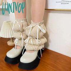 Lunivop New Y2K Bubble Lantern Strap Leg Covers Ballet Knitted Socks Pink Girl Warmers Harajuku