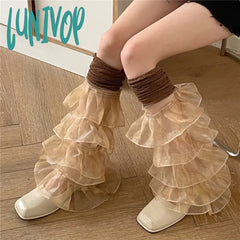 Lunivop New Y2K Lace Leg Cover Ruffles Over The Knee Socks Women Japanese Punk Harajuku Warmers