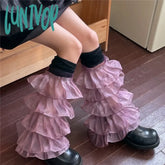 Lunivop New Y2K Lace Leg Cover Ruffles Over The Knee Socks Women Japanese Punk Harajuku Warmers