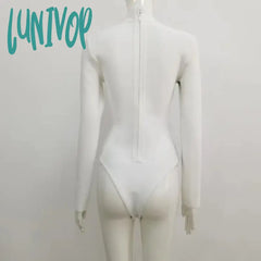 Lunivop Newest Chic Ladies Sexy Long Sleeve Patchwork Women Bandage Bodysuit Fashion High Street