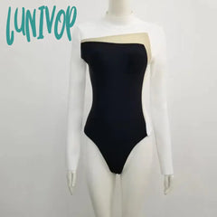 Lunivop Newest Chic Ladies Sexy Long Sleeve Patchwork Women Bandage Bodysuit Fashion High Street