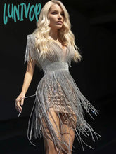 Lunivop Newest Luxury Women Summer Sexy V Neck Diamonds Tassel Mini Custome Bodycon Dress Elegant