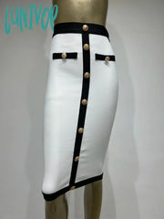 Lunivop Newest Women Button Patchwork White Black Bodycon Bandage Skirt High Waist Party Club