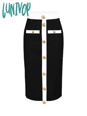 Lunivop Newest Women Button Patchwork White Black Bodycon Bandage Skirt High Waist Party Club