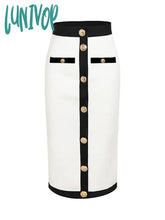 Lunivop Newest Women Button Patchwork White Black Bodycon Bandage Skirt High Waist Party Club