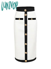 Lunivop Newest Women Button Patchwork White Black Bodycon Bandage Skirt High Waist Party Club