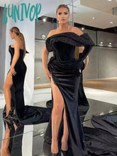 Lunivop Newest Women Winter Sexy Off Shoulder Glitter Velvet Black Maxi Long Bodycon Dress Elegant