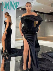 Lunivop Newest Women Winter Sexy Off Shoulder Glitter Velvet Black Maxi Long Bodycon Dress Elegant