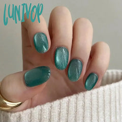 Lunivop Nude Pink Cat Eye Red French Nail Art Wearable Fashion Fake Nails Detachable Finished False