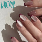 Lunivop Nude Pink Cat Eye Red French Nail Art Wearable Fashion Fake Nails Detachable Finished False