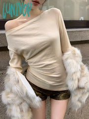 Lunivop Off Shoulder Blackless T Shirts Women Sexy Coquette Aesthetic Crop Tops Wooden Beaded Solid