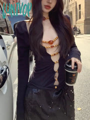 Lunivop Off Shoulder Blackless T Shirts Women Sexy Coquette Aesthetic Crop Tops Wooden Beaded Solid