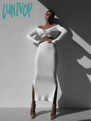 Lunivop Off Shoulder Fashion Sexy Bandage Top And Skirt Co-Ords Sets Elegant Outfits Knitted