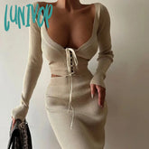 Lunivop Off Shoulder Fashion Sexy Bandage Top And Skirt Co-Ords Sets Elegant Outfits Knitted